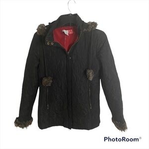 Cabi Quilted Black Jacket Women’s Small Black Faux Fur Hood Women’s Coat